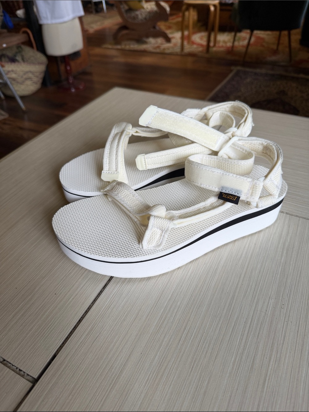 Teva Women's Platform Sandal in Cream with Black Accent